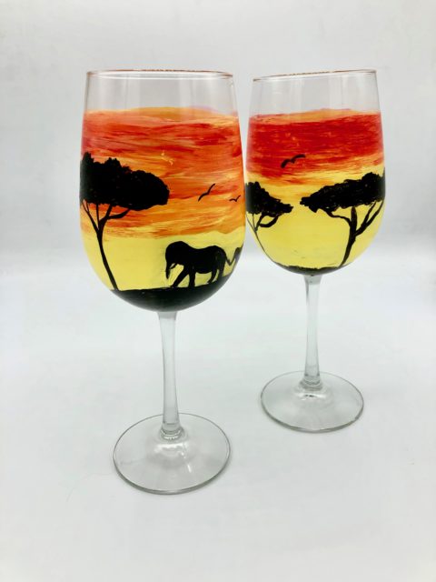 Africa Sunset Wine Glasses
