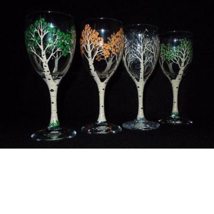 Four Seasons Birch Trees - Wine Glasses