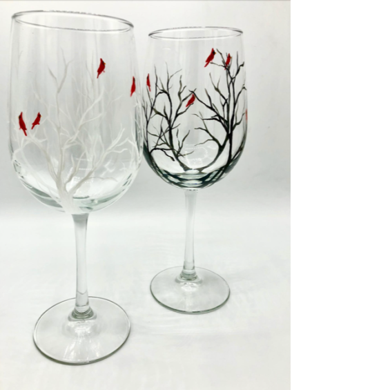 Cardinals - Wine Glass Painting